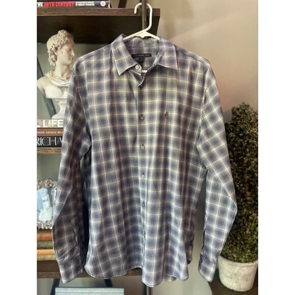 John Varvatos STAR USA Long Sleeve Button Down Plaid Shirt Gray Size Medium - Picture 1 of 5